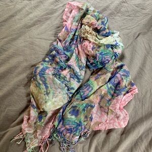 Floral scarf in pink, purple and green